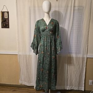 Vintage Green Floral Long Sleeve Dress